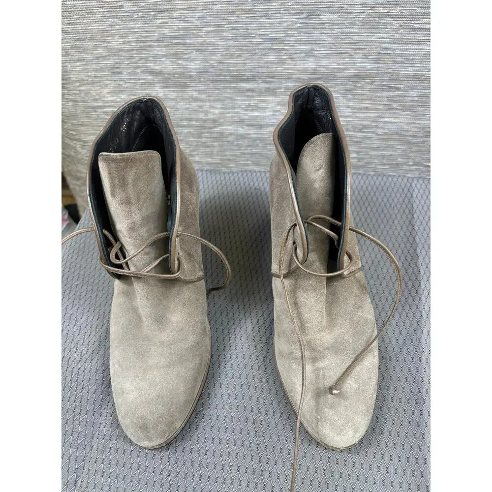 Stuart Weitzman Boots Womens Size 10.5M Brown Suede Wedge Ankle Booties Lace Up